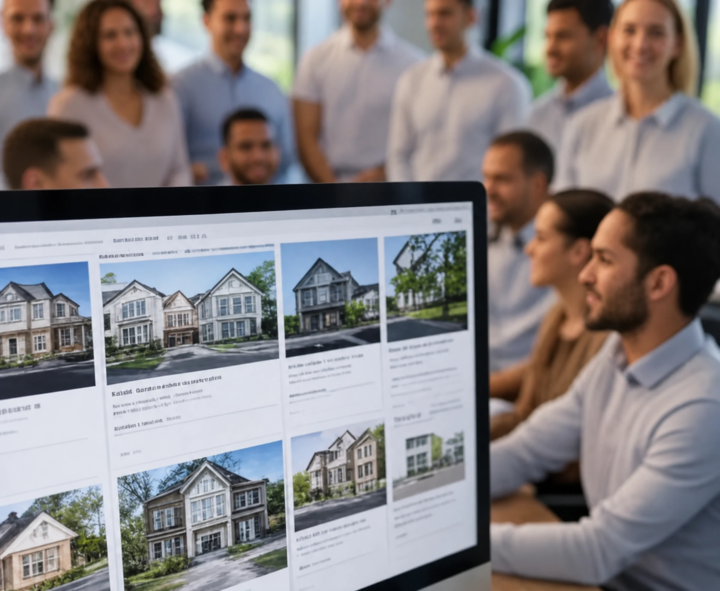 People reviewing house listings on a computer
